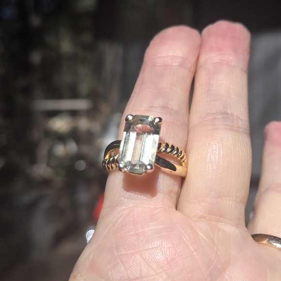 Natural Kharma by Avelon Jewelry - Green Amethyst 8k emerald cut sterling & gold ring sz9
